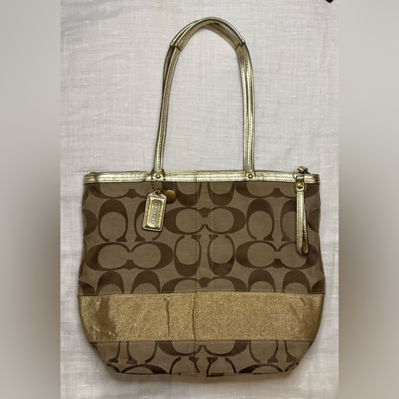 Coach Signature Brown and Gold Tote - Picture 1 of 8